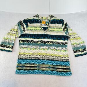 Ruby Rd. Scoop Neck Pull-Over Woman's L Studded Neckline Aztec BOHO Geometric